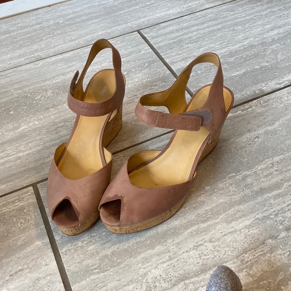 Nine West leather wedge sandals size 9.